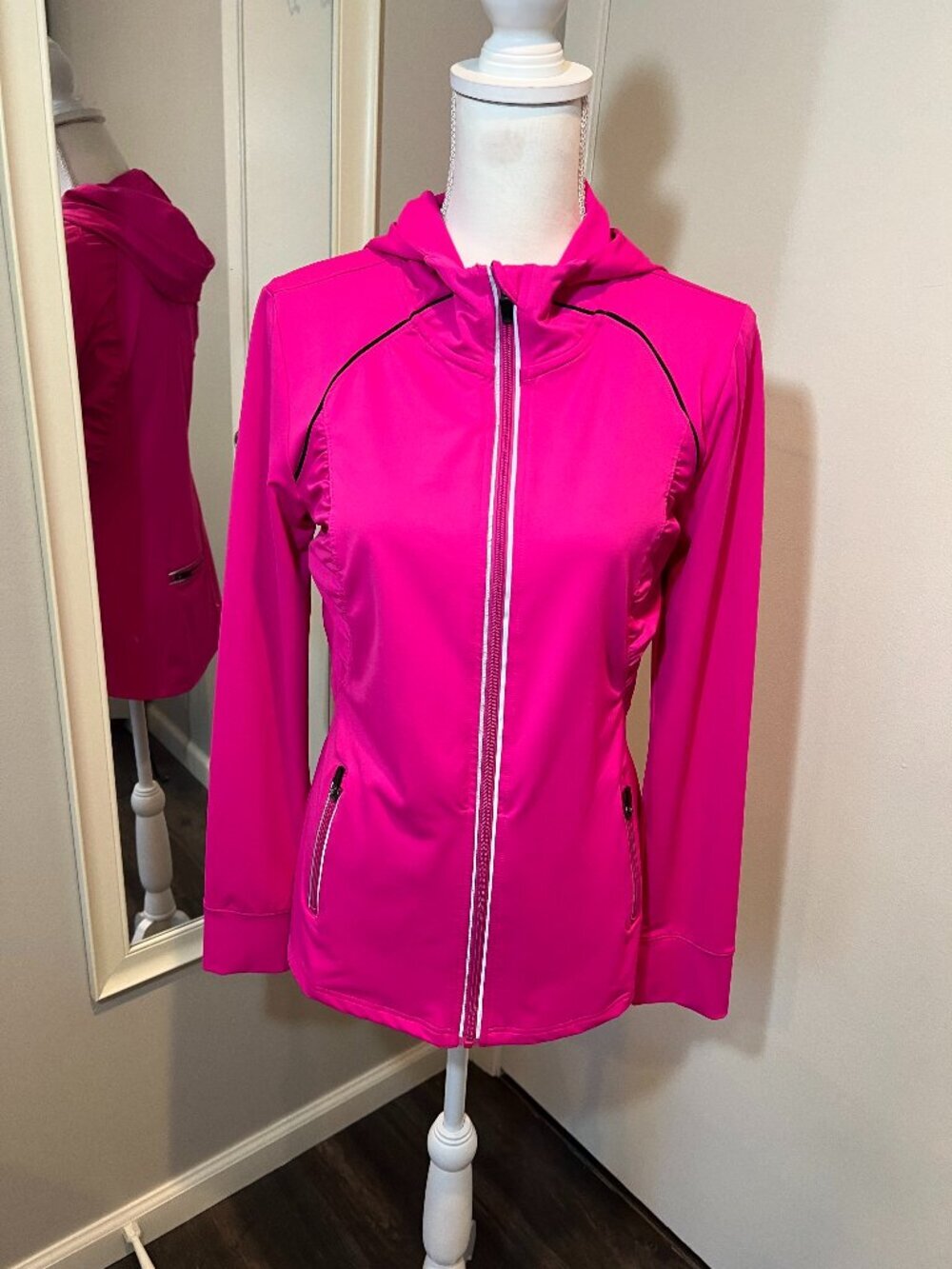 Ideology Pink Zip Front Athletic Hoodie Jacket, Size Medium